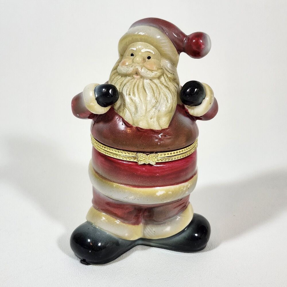 Santa Claus Hinged Trinket Box Ceramic Christmas Dukes Up Holiday Gift Vintage
